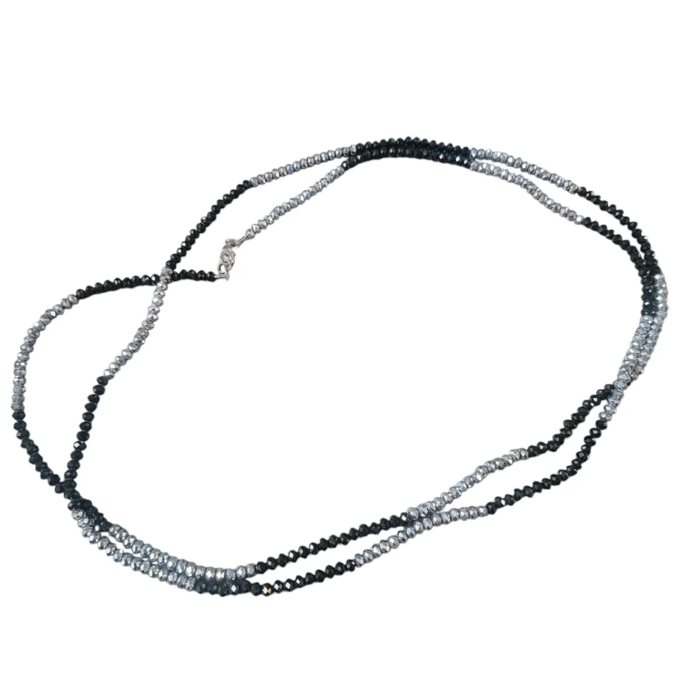 Very long sparkly Black and Silver double up necklace